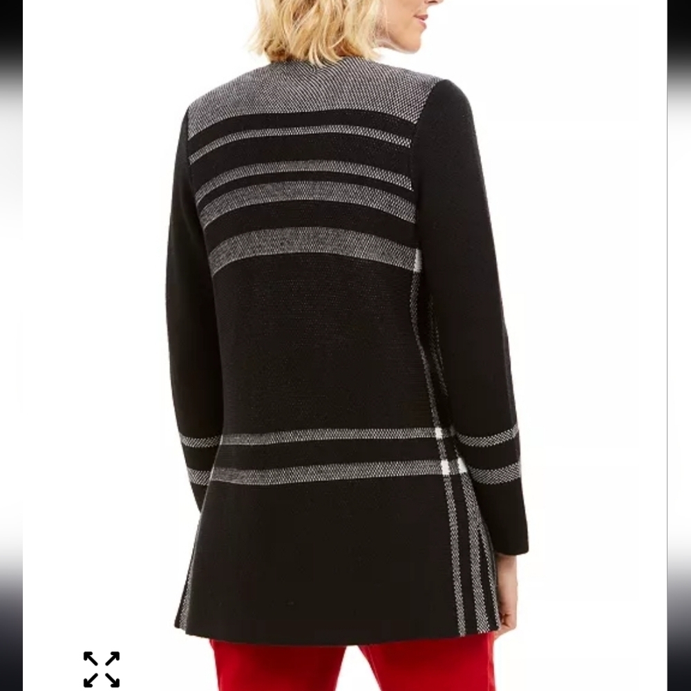 Charter Club Plaid Open Front Cardigan Deep Black Combo Sz Small - Picture 2 of 8